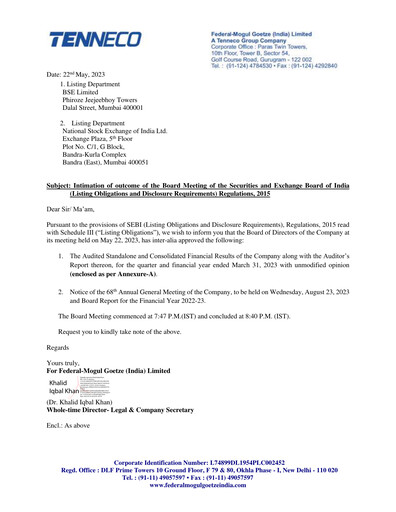 Thumbnail Federal-Mogul Goetze Financial Report 2022-2023