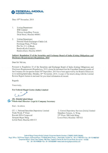 Thumbnail Federal-Mogul Goetze Quarterly Report 2018-q2