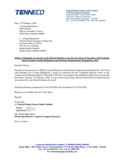 Thumbnail Federal-Mogul Goetze Quarterly Report 2023-q3