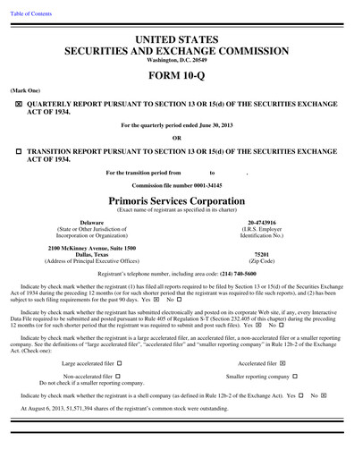Thumbnail Primoris Services Corporation
 Quarterly Report 2013-q2