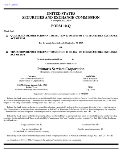 Thumbnail Primoris Services Corporation
 Quarterly Report 2013-q3