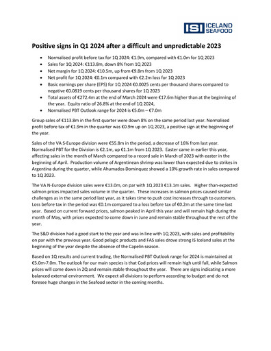 Thumbnail Iceland Seafood International Quarterly Report 2024-q1