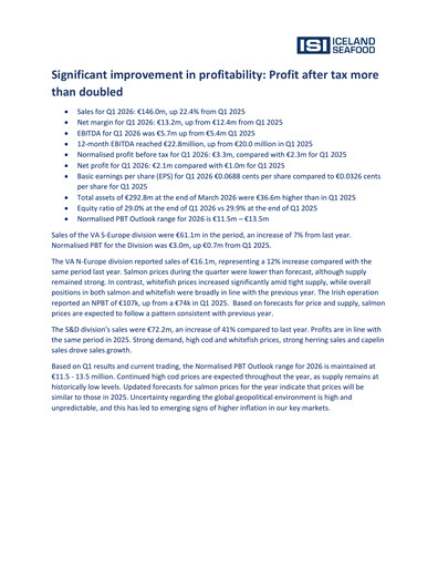 Thumbnail Iceland Seafood International Quarterly Report 2026-q1