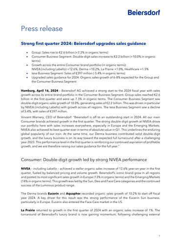Miniature Beiersdorf Rapport trimestriel 2024-q1