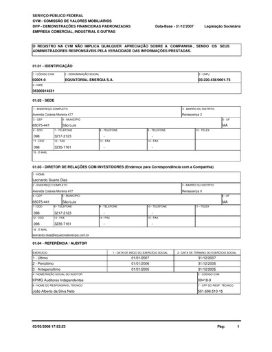 Thumbnail Equatorial Energia Financial Statement 2007