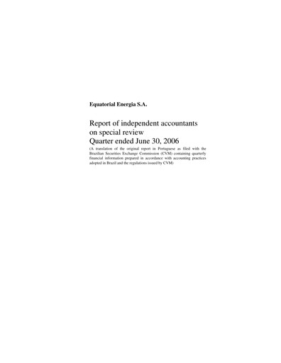 Miniature Equatorial Energia Rapport trimestriel 2006-q2