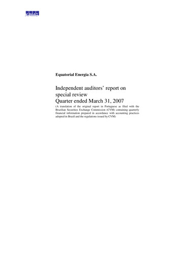Miniature Equatorial Energia Rapport trimestriel 2007-q1