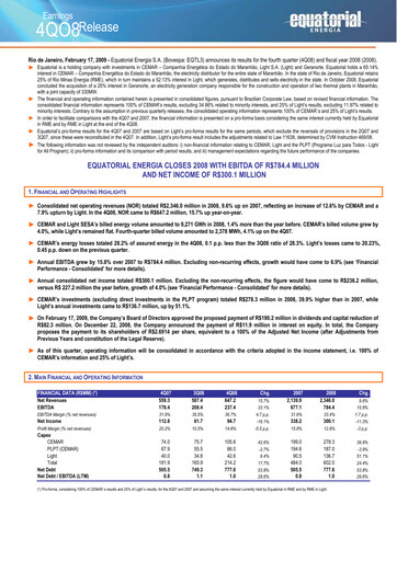Miniature Equatorial Energia Rapport trimestriel 2008-q4
