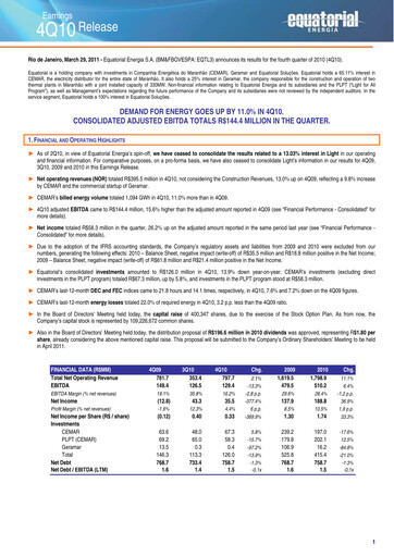 Miniature Equatorial Energia Rapport trimestriel 2010-q4