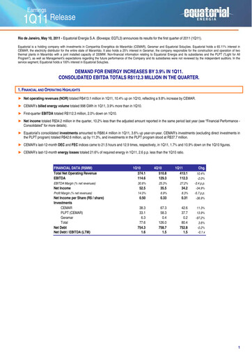 Miniature Equatorial Energia Rapport trimestriel 2011-q1