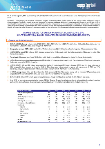 Miniature Equatorial Energia Rapport trimestriel 2013-q2