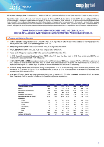 Miniature Equatorial Energia Rapport trimestriel 2013-q4