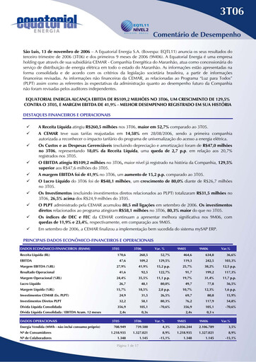 Miniature Equatorial Energia Rapport trimestriel 2006-q3