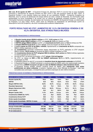Miniature Equatorial Energia Rapport trimestriel 2007-q2