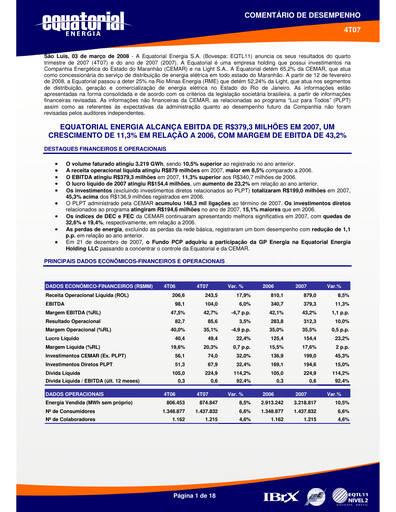 Miniature Equatorial Energia Rapport trimestriel 2007-q4