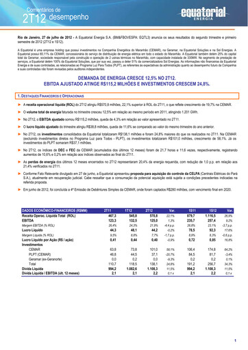 Miniature Equatorial Energia Rapport trimestriel 2012-q2