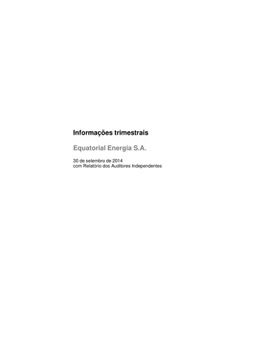 Miniature Equatorial Energia Rapport trimestriel 2014-q3