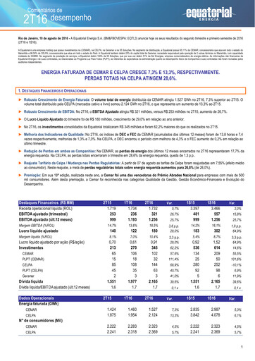 Miniature Equatorial Energia Rapport trimestriel 2016-q2