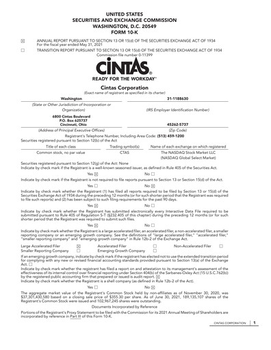 Thumbnail Cintas Annual Report 2021