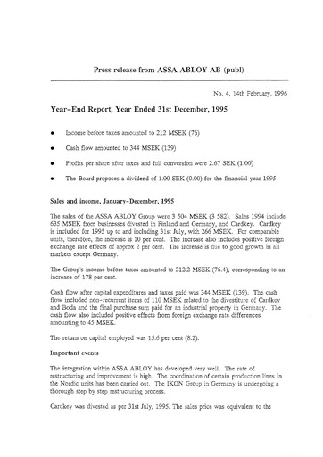 Thumbnail Assa Abloy
 Financial Statement 1995