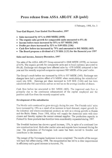 Thumbnail Assa Abloy
 Financial Statement 1997