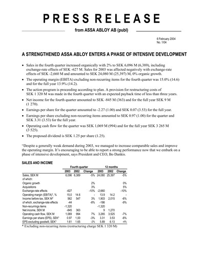Thumbnail Assa Abloy
 Financial Statement 2003