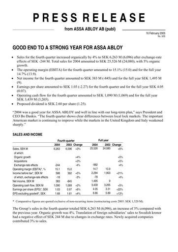 Thumbnail Assa Abloy
 Financial Statement 2004