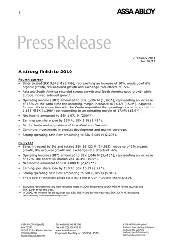 Thumbnail Assa Abloy
 Financial Statement 2010