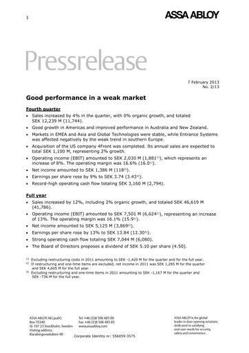 Thumbnail Assa Abloy
 Financial Statement 2012