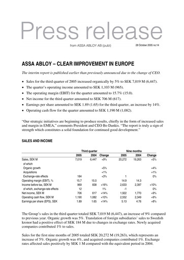 Thumbnail Assa Abloy
 Quarterly Report 2005-q3