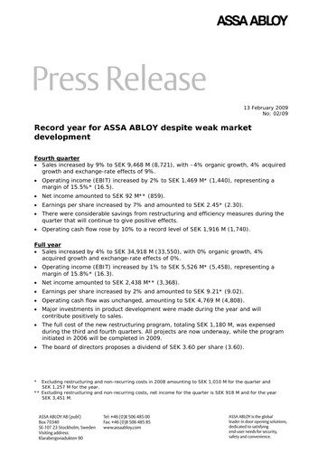 Thumbnail Assa Abloy
 Quarterly Report 2008-q4