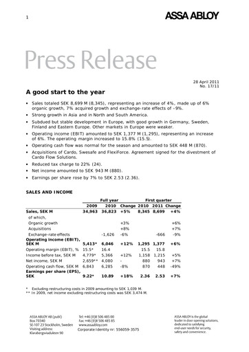 Thumbnail Assa Abloy
 Quarterly Report 2011-q1