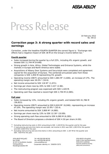 Thumbnail Assa Abloy
 Quarterly Report 2011-q4