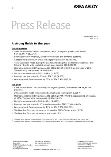 Thumbnail Assa Abloy
 Quarterly Report 2014-q4