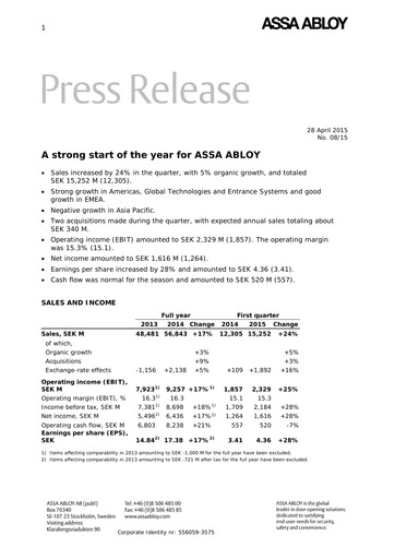 Thumbnail Assa Abloy
 Quarterly Report 2015-q1