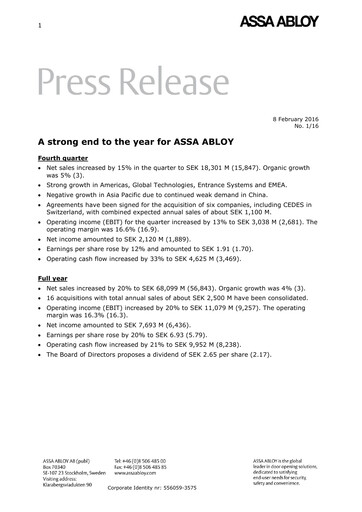 Thumbnail Assa Abloy
 Quarterly Report 2015-q4