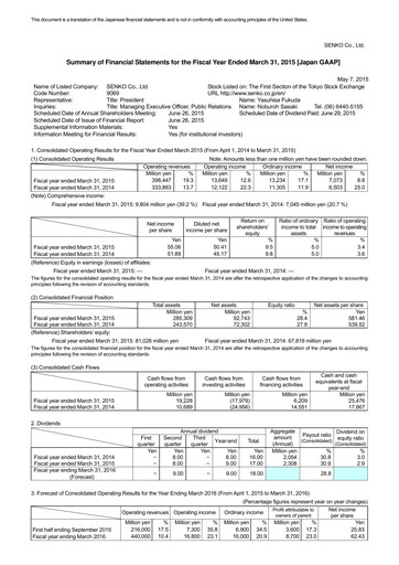 Vorschaubild SENKO Group Holdings Finanzmitteilung 2015
