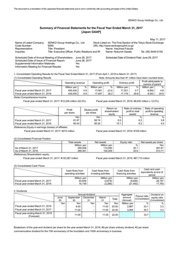 Vorschaubild SENKO Group Holdings Finanzmitteilung 2017