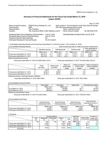Vorschaubild SENKO Group Holdings Finanzmitteilung 2018