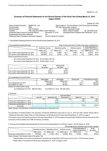 Vorschaubild SENKO Group Holdings Halbjahresbericht 2016-h1