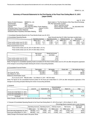 Vorschaubild SENKO Group Holdings Quartalsbericht 2015-q1