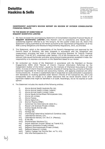 Thumbnail Sequent Scientific Quarterly Report 2019-q1