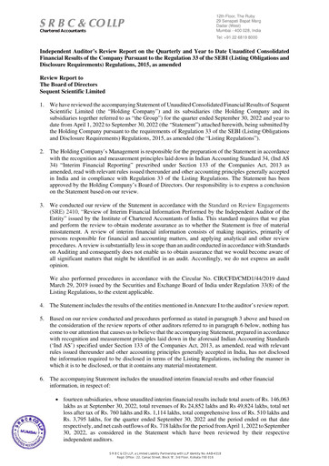 Thumbnail Sequent Scientific Quarterly Report 2022-q2