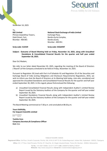 Thumbnail Sequent Scientific Quarterly Report 2025-q2