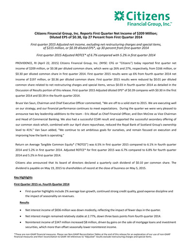Thumbnail Citizens Financial Group Quarterly Report 2015-q1