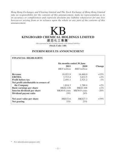 Vorschaubild Kingboard Holdings Halbjahresbericht 2011-h1