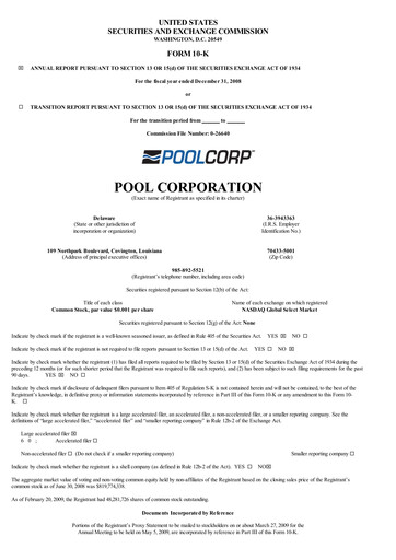 Thumbnail POOLCORP Annual Report 2008