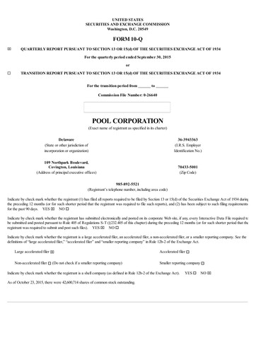 Thumbnail POOLCORP Quarterly Report 2015-q3