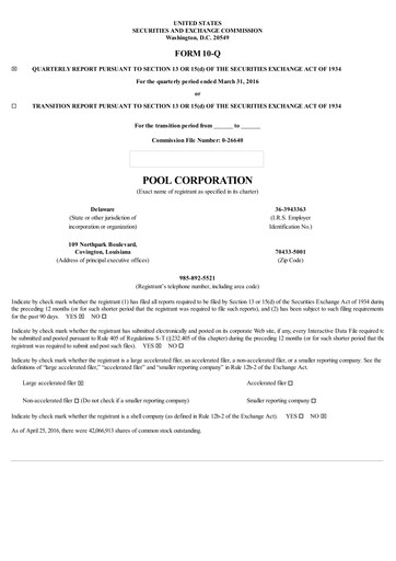 Thumbnail POOLCORP Quarterly Report 2016-q1