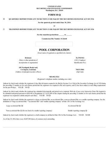 Thumbnail POOLCORP Quarterly Report 2016-q2